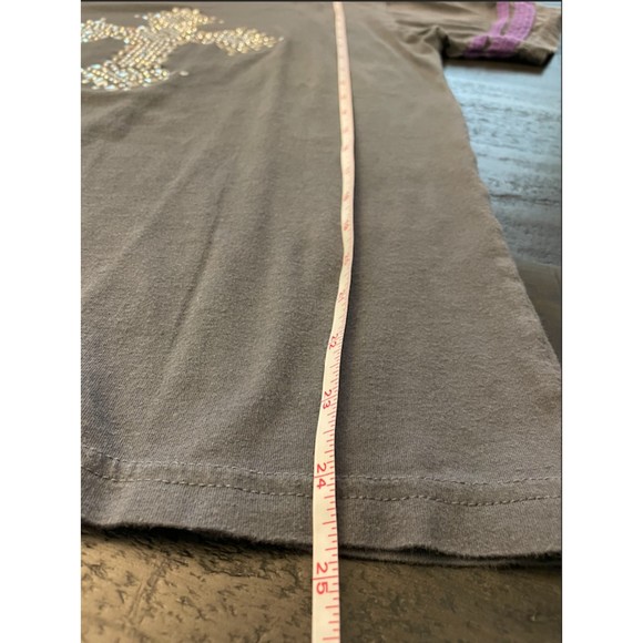 Gray and Purple Ringer Tee with Studded Cross-Sz L - Picture 7 of 9